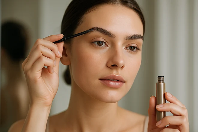 a woman applying brow gel - 121