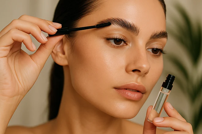a woman applying brow glue - 111